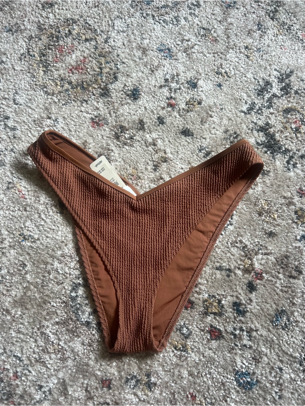 aerie Rust Ribbed High-Waist Bikini Cheeky Bottoms Size Large